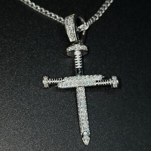 ✨ Moissanite Silver Nail Cross Pendant Necklace ✨